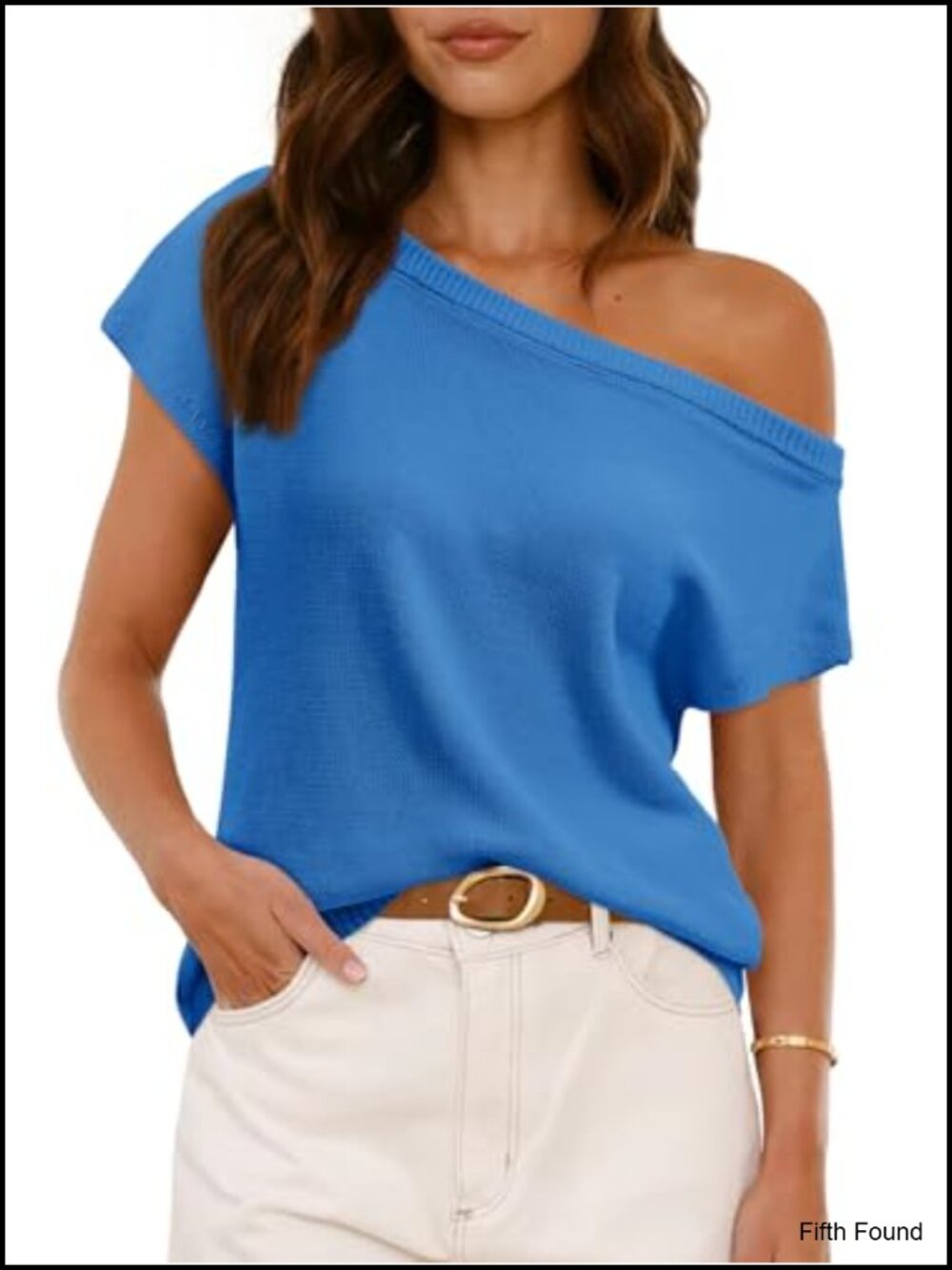Off Shoulder Short Sleeve Knit Sweater Top Textured Pullover